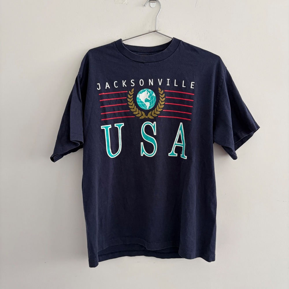 Vintage Tee Jays Jacksonville USA Graphic T-Shirt Navy XL Made in USA